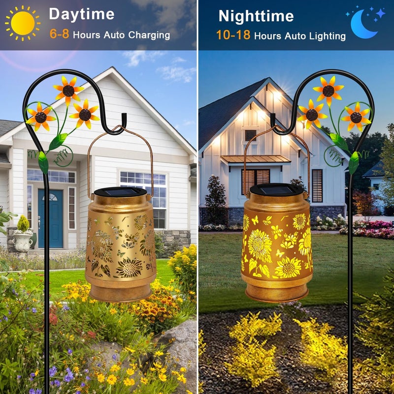 EDOF Christmas Gifts for Women,Sunflower Hanging Solar Lanterns Outdoor Waterproof with Shepherd Hook, Birthday Gifts for Women Mom Grandma,Garden Decor Outside for Yard Patio Backyard Porch - Image 3